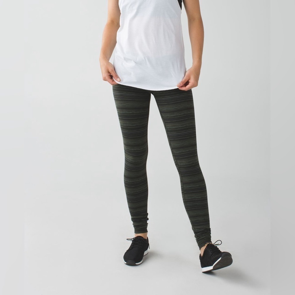 Lululemon Wunder Under Pant III Cyber Stripe Gator Green Black size 6